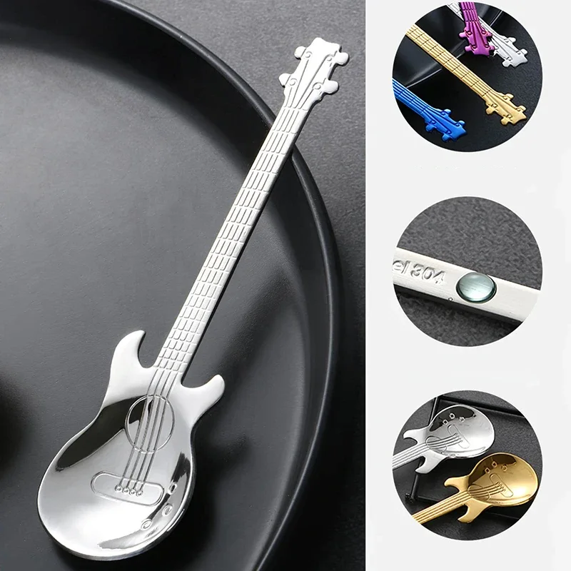 Stainless Steel Guitar Shaped Love Coffee Spoon Teaspoon Children Spoon New Beautiful Tea Use Kitchen Couple Gifts 1PCS