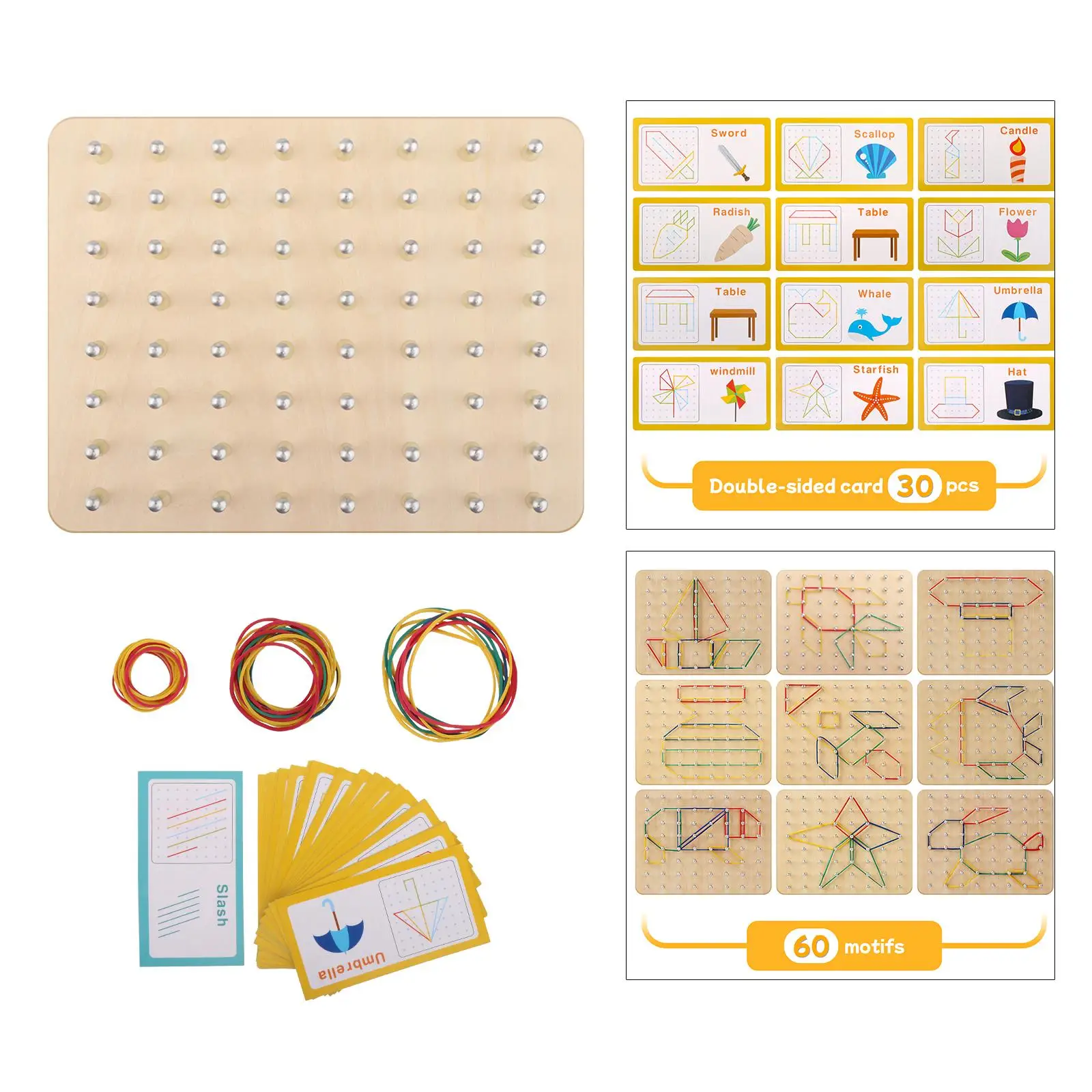 Wood Geoboard Set Block Toy Brain Teaser with 30 Pattern Cards Geometry Board Wood Geoboard Set Block Toy Brain Teaser with 30 Pattern Cards Geometry Board
