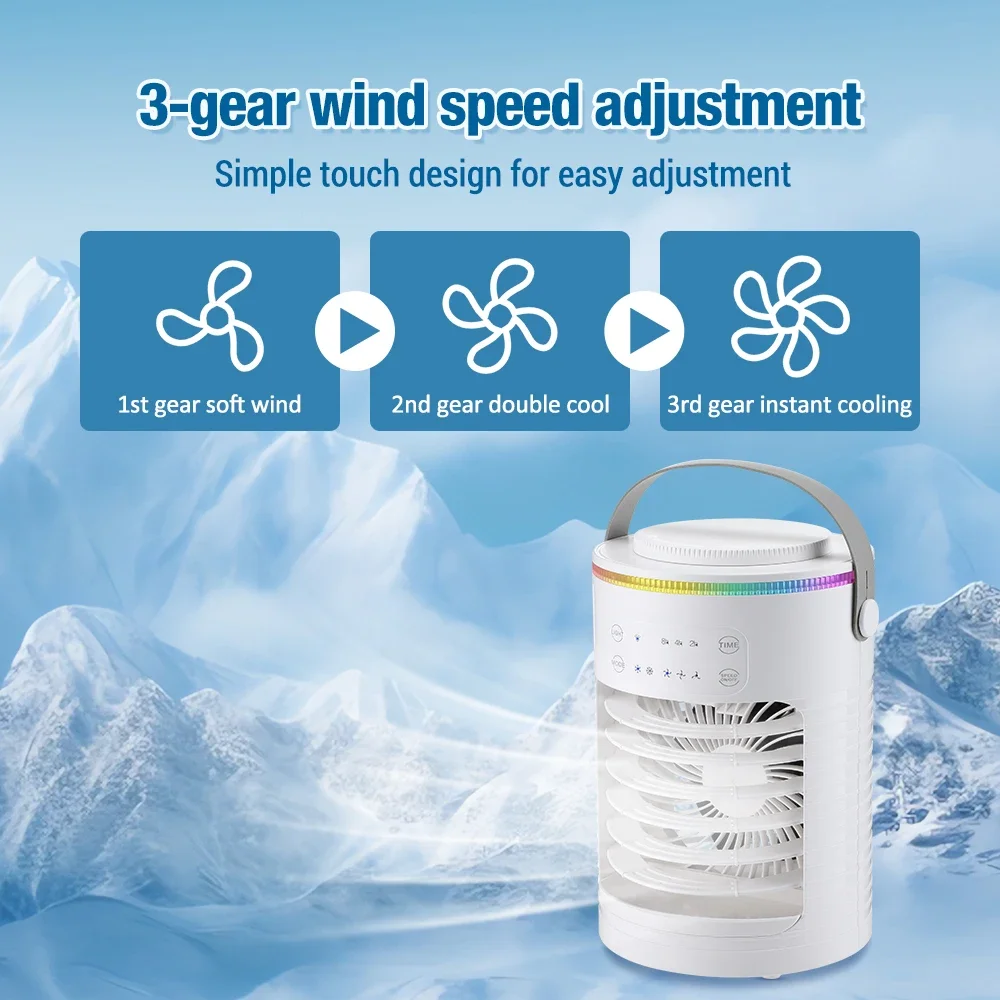 Portable Mini 3 In 1 Fan AIr Conditioner Household Air Cooler LED Color Night Light Humidifier Air Adjustment Fan Office HomeFan 4