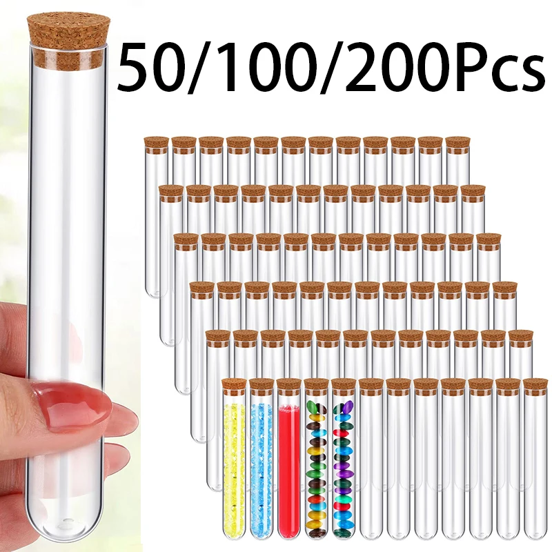 Clear Plastic Test Tubes with Cork Stoppers 10ml Small Test Tubes with Lids Plastic Bottles for Storage Jewelry Seed 50-200Pcs
