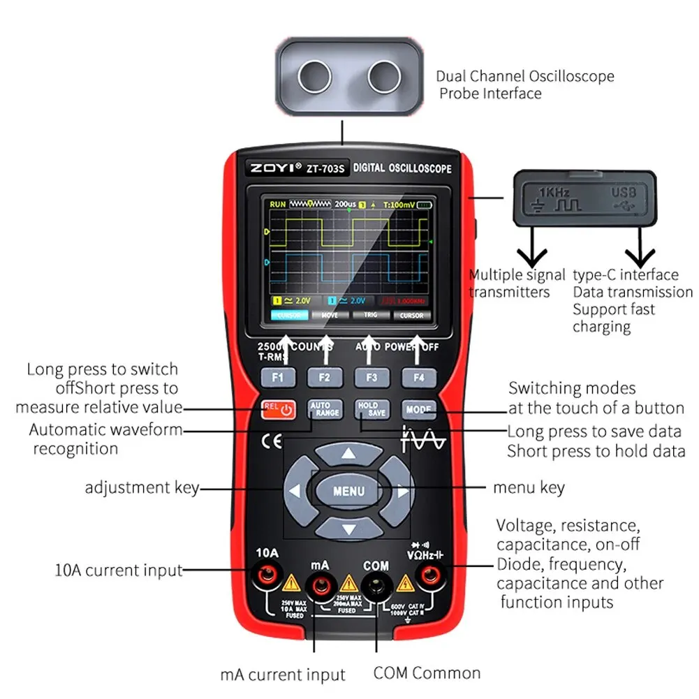 みやページ ZOYI ZT703S 3 in 1 Digital Multimeter 50MHz Bandwidth 280MS Rate