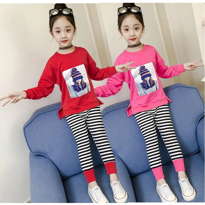 Spring Autumn Girls Clothing Set Full Sleeve Cotton Shirt + Pants 2Pcs Suit For Kids 2-9 Years Children Clothes