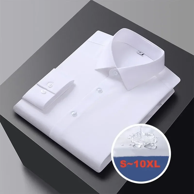 

Big Size S~5XL Bamboo Fiber Social Dress Shirt For Mens Long Sleeve Breathable Waterproof Anti-fouling Slim Fit Business Shirts