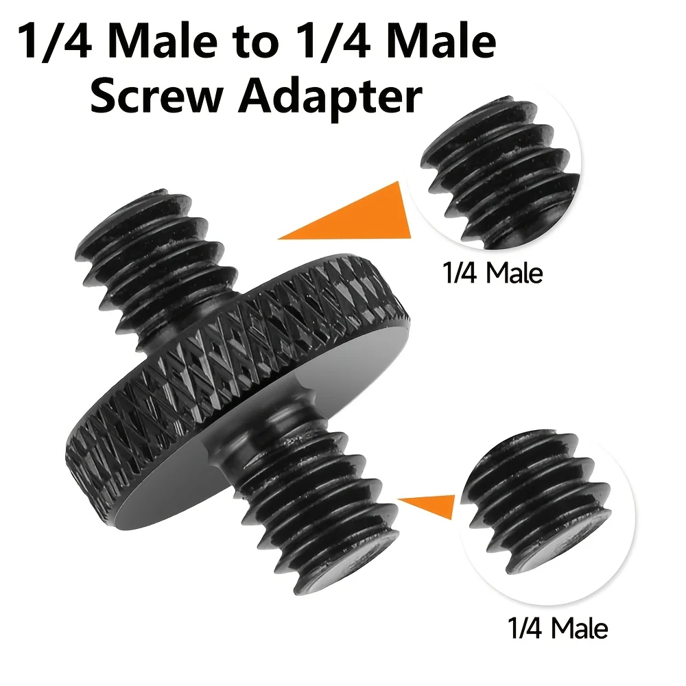 1/4" Male to 1/4" Male Threaded Tripod Screw Adapter Double Head Stud Standard Mounting Thread Converter for Camera Tripod Mic