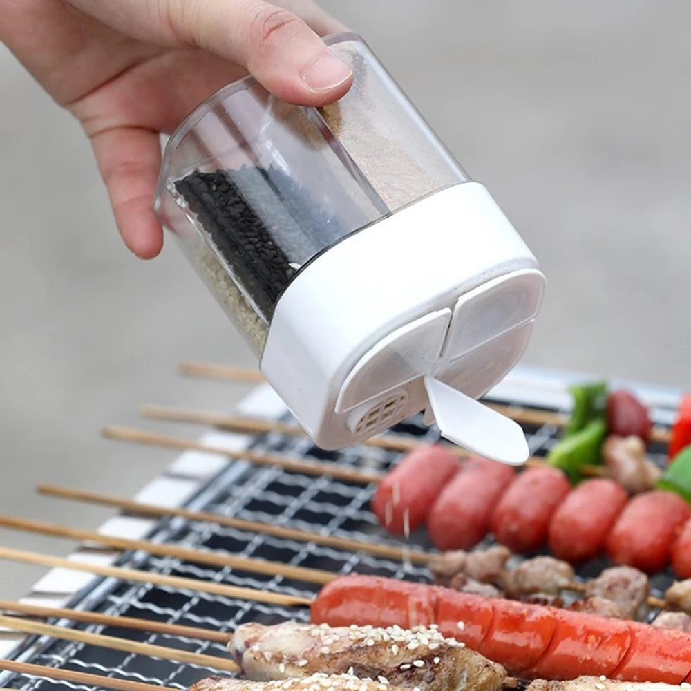 

4-In-1 Transparent Plastic Seasoning Jar Salt Pepper Spice Seasoning Box for Cooking BBQ