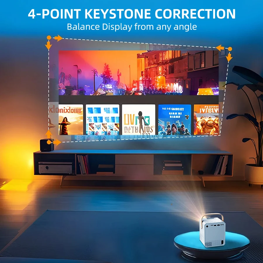 CY305 4K Home Projector Supports WiFi Connects to Mobile Phones and Computers,Built-in Android System suitable for home/outdoor