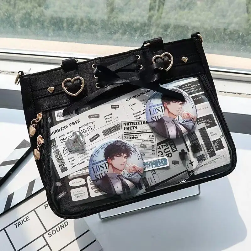 JIAERDI Transparent Ribbon Bow White Ita Bag Women Harajuku Aesthetic Large Capacity Shoulder Bags Lady Versatile Satin Handbag