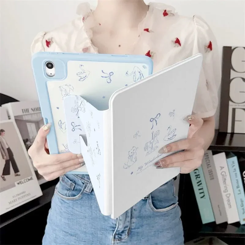Rotating Triple Fold Cute Cat Tablet Cover