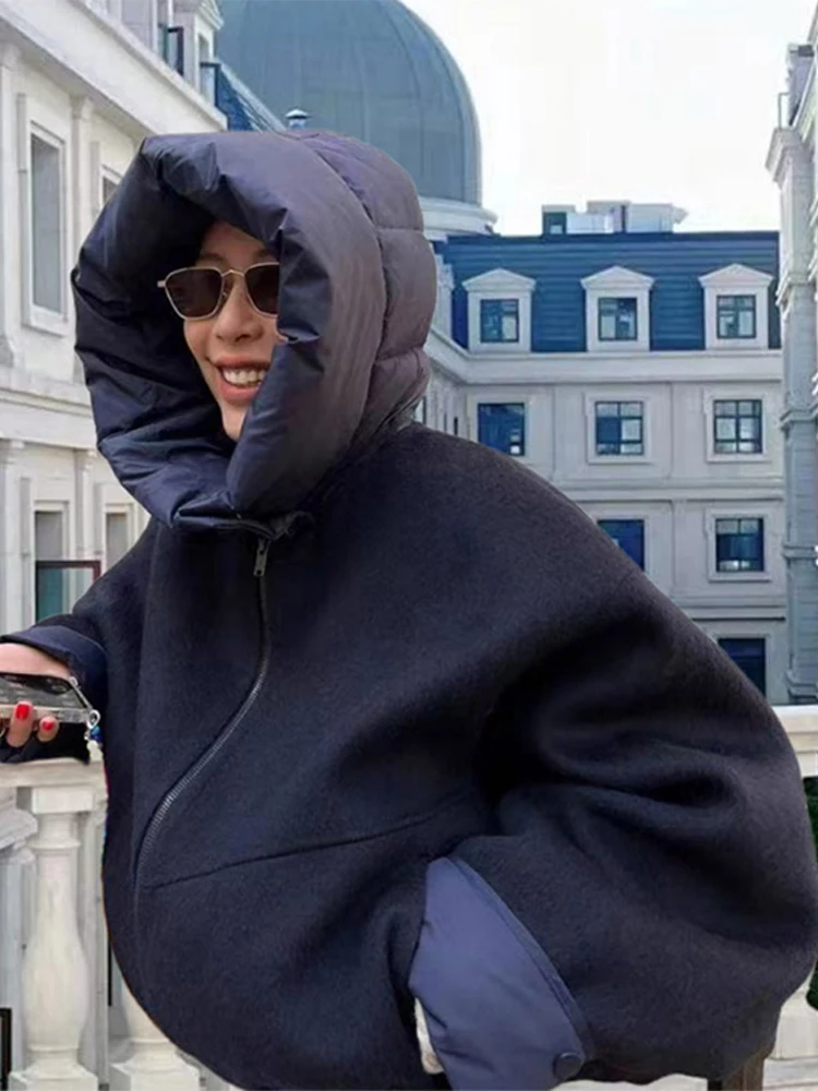 Zipper Panelled Women's Jackets With Hoodies Casual Drawstring Long Sleeved Jacket Female Autumn Winter Short Loose Outwear Tops 3