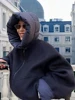 Zipper Panelled Women's Jackets With Hoodies Casual Drawstring Long Sleeved Jacket Female Autumn Winter Short Loose Outwear Tops 3