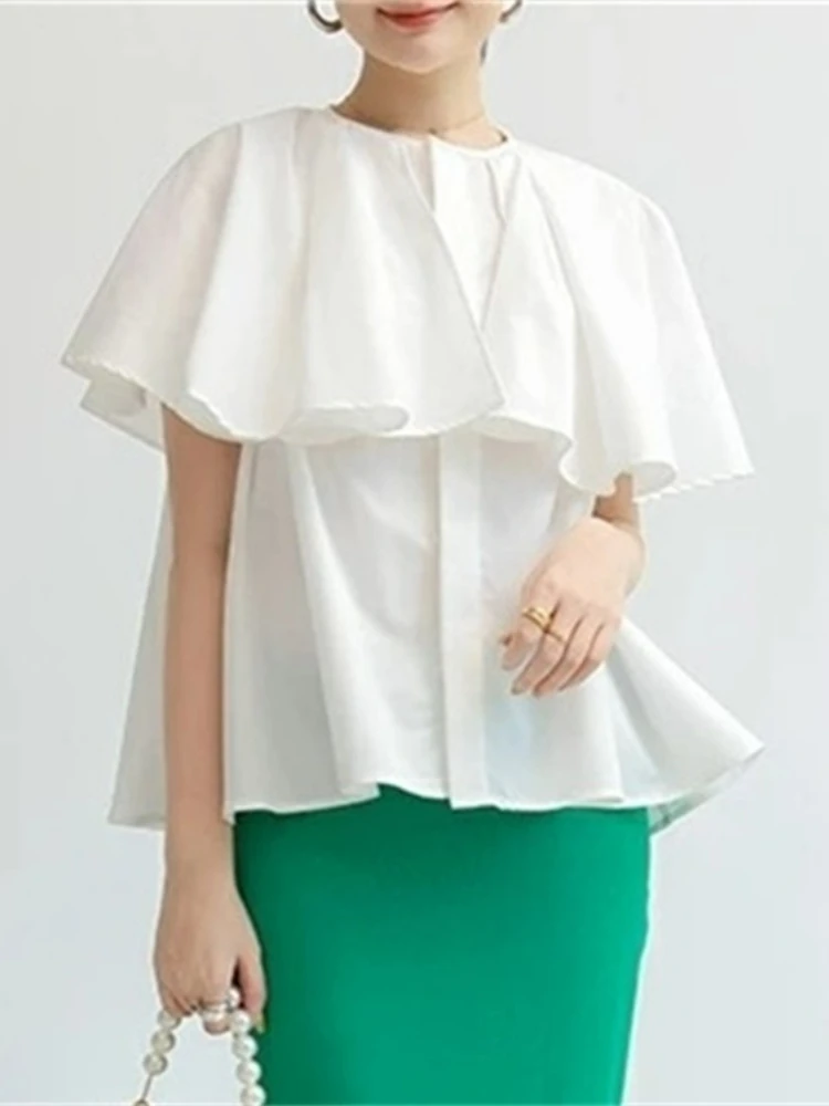 

Новинка 2024, летняя футболка в стиле накидки, блузка с круглым вырезом и свободным топом, женская одежда, повседневная элегантная женская одежда