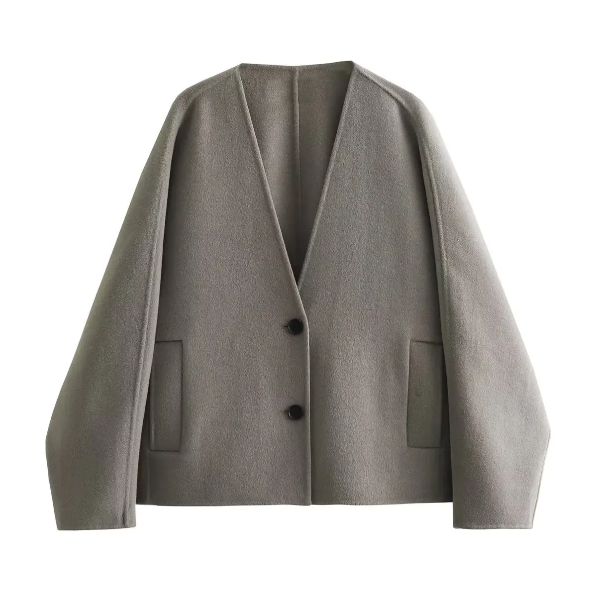 Female Autumn Commute Outwear Pocket Fashion V-Neck Long Sleeve Patchwork Streetwear Solid Cropped Coat Ladies Jacket New