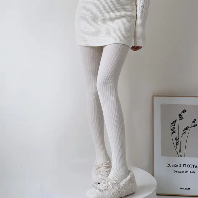 Winter Simple Vertical Stripes Fleece Thickened Warm Pantyhose, Fashionable - Picture 16 of 20