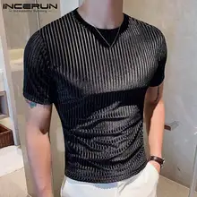 

Fashion Casual Men's Camiseta Party Nightclub Tees Handsome Male Drawstring Round Neck Stretch T-shirts S-3XL INCERUN Tops 2021