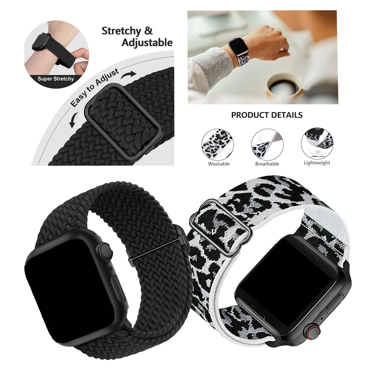 Versatile Nylon Braided Elastic Watch Strap - 4 Pack (18/20/22mm)