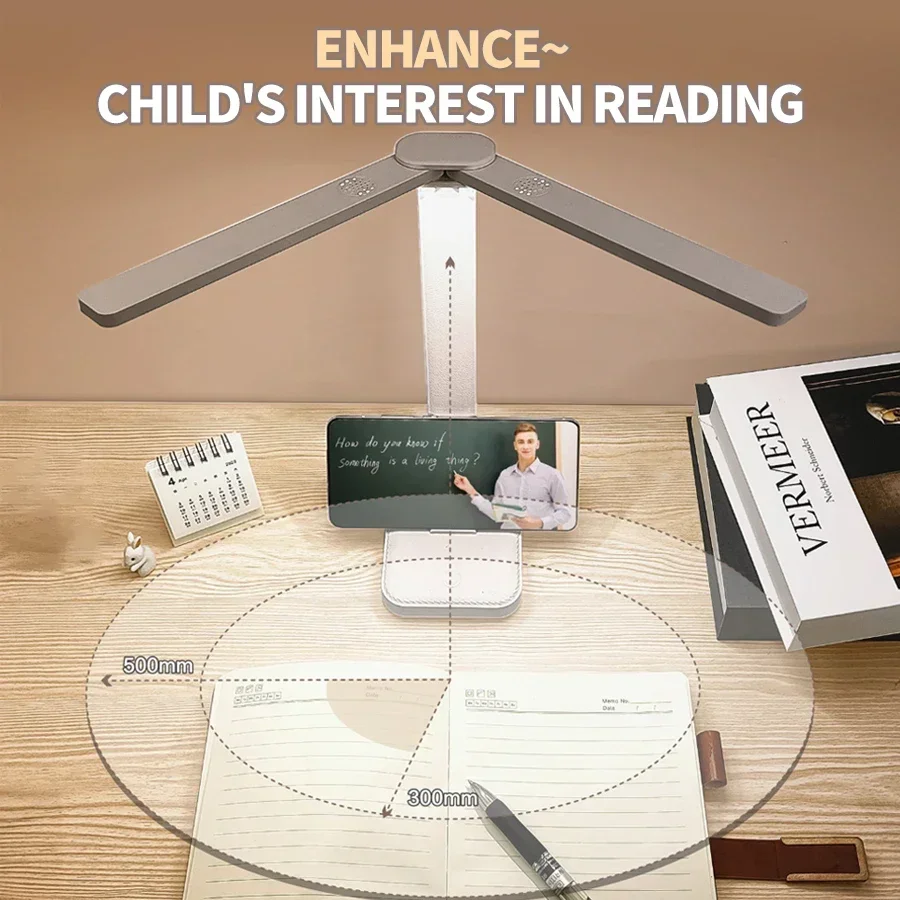 LED Desk Lamp 3 Levels Dimmable Touch Table Lamp USB Rechargeable Eye Protection Foldable for Bedroom Bedside Desk