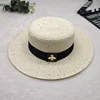 Ladies Sun Fedora Hats Small Bee Shiny Straw Hat European American Retro Gold Braided Female Sunshade Flat Sequins Hat 5