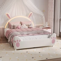 Lit rembourré Rosahqnda, lit simple avec tête de lit à oreilles de lapin, lit pour enfants avec lattes en bois 5
