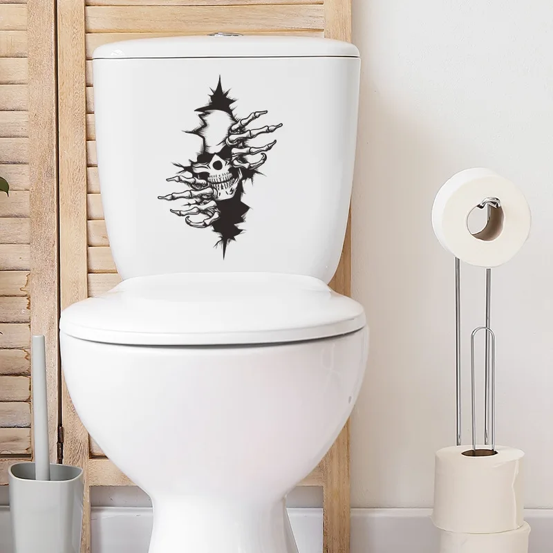 Halloween-Skull-Horror-Toilet-Seat-Sticker-Cover-Crack-White-Bone ...