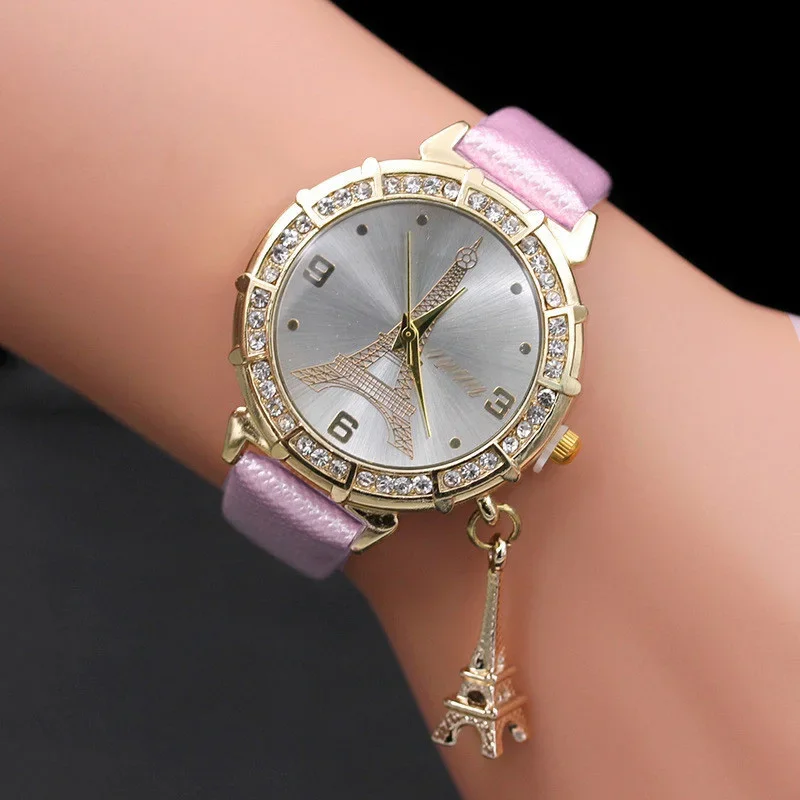 

Charm Watches Fashion Paris Eiffel Tower Watches Women Pink Leather Band Quartz Watches Clock Relogio Feminino Reloje Mujer