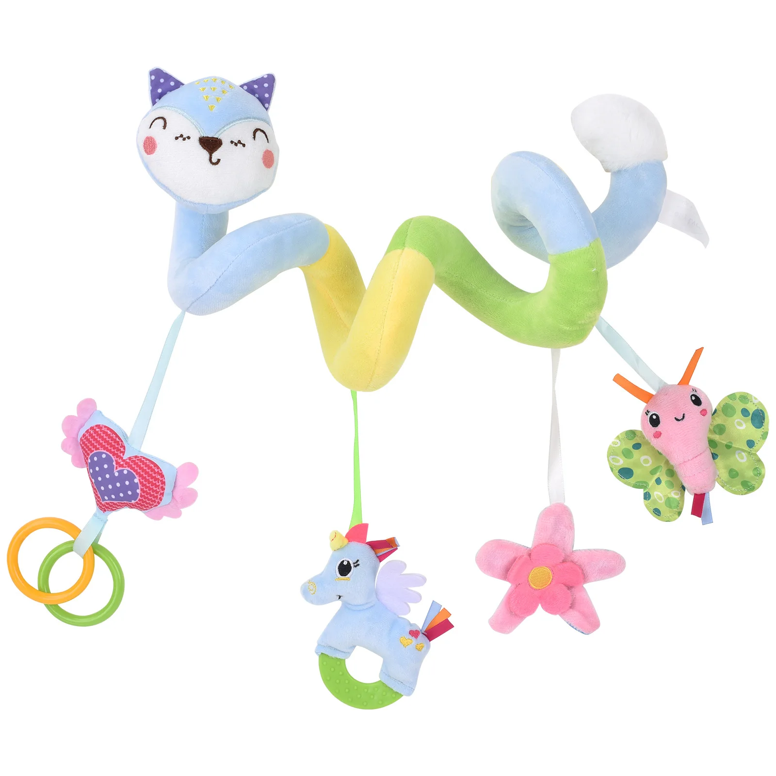 Car Seat Toys Infant Baby Pink Fox Spiral Activity Plush Hanging Rattle Toys   Stroller Sensory Toy For Newborn Gift 5