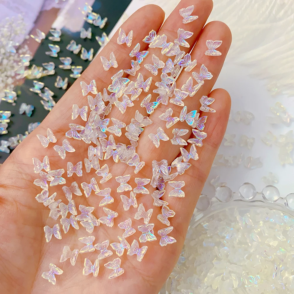 Description Picture 6 of item100Pcs Colorful Aurora Butterfly Nail Art Decoration 6mm Resin Mini 3D Butterfly Nail Charms AB /Pink Cute Manicure Butterfly N*