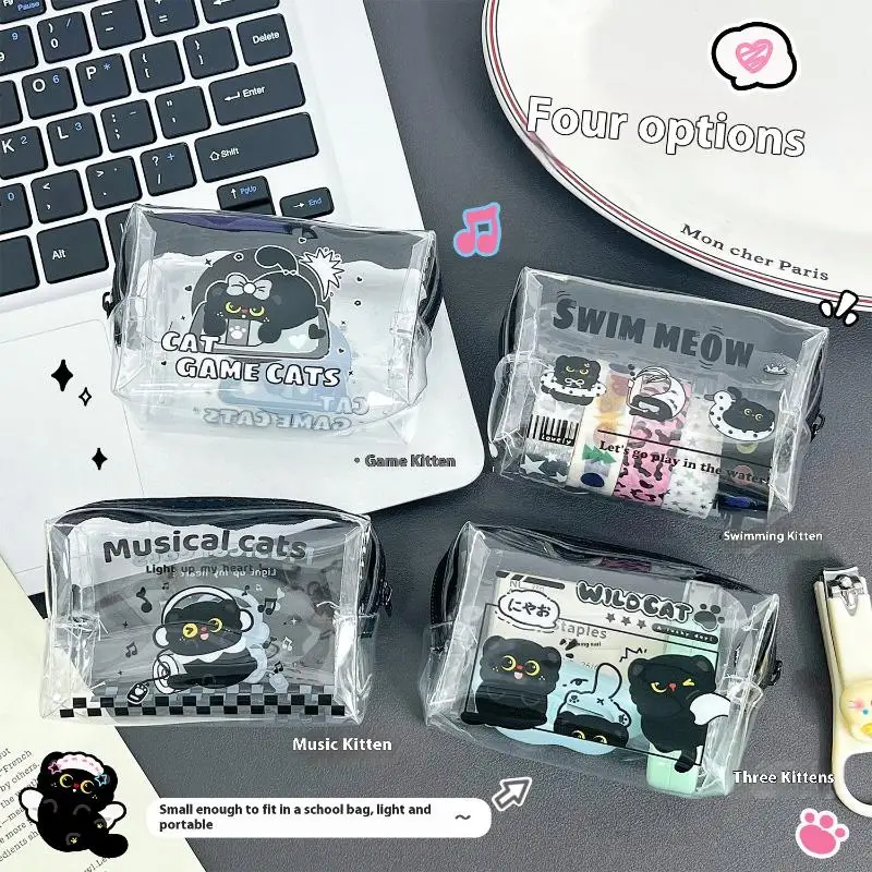 Cute Mini Transparent Kitten Coin Purse Fashion Summer PVC Clear Wallet Women Lipstick Earphone Key Credit Card Storage Bag