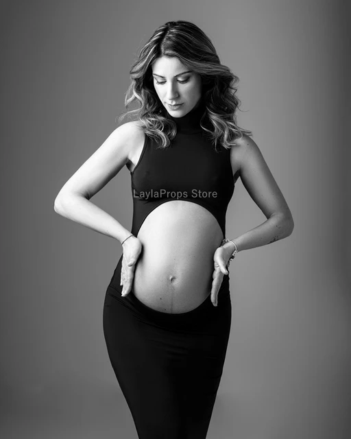 Black Maternity Dress Bodycon Pregnancy Dress for Photoshoot Open