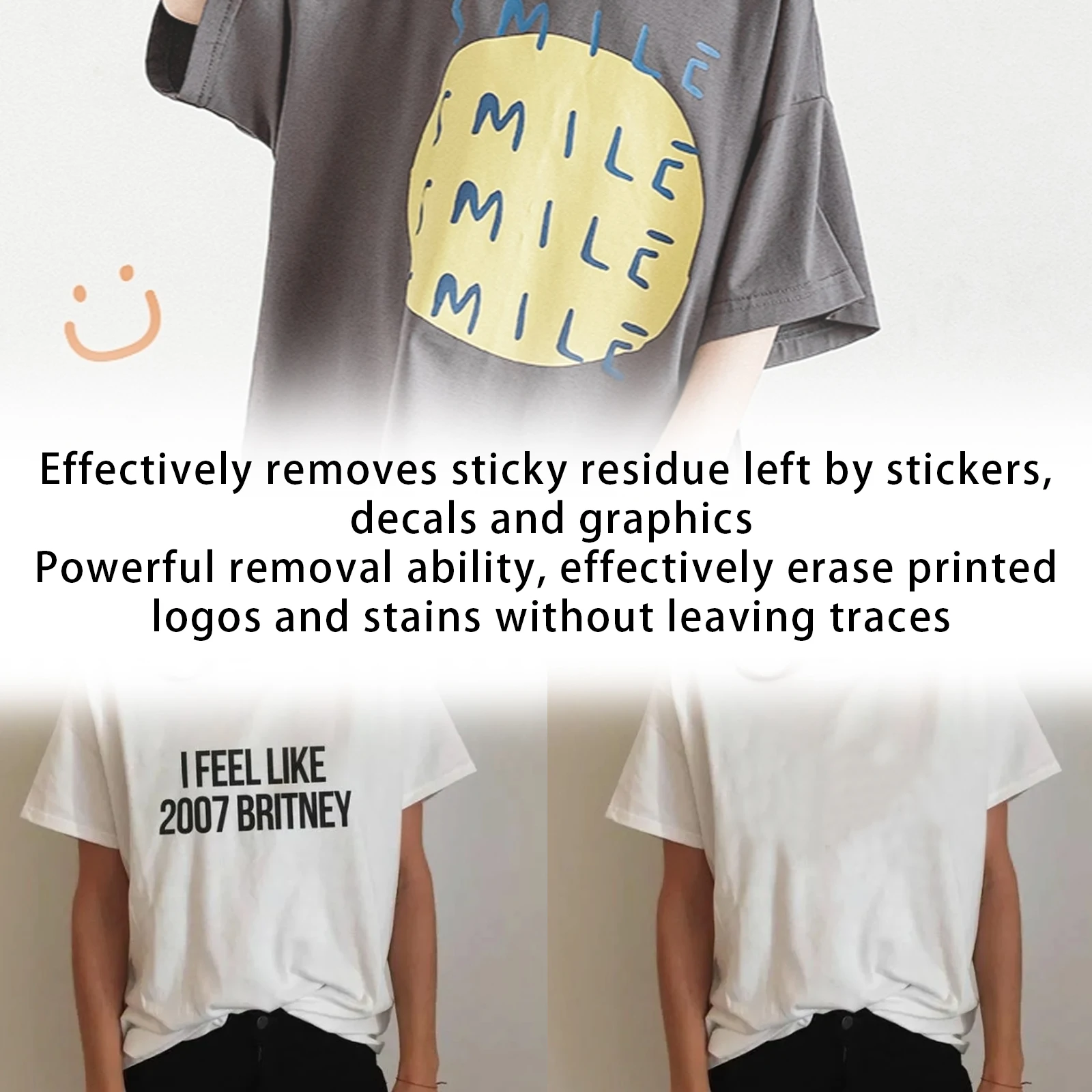 Effectively Clothing Printing Remover Sticky Residue Stickers Decals and Graphics Powerful Removal Erase Printed Logos &  Stains