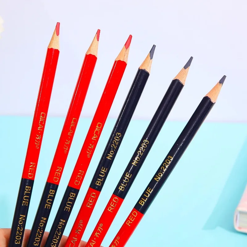 12pcs/box Double Ended Colored Wooden Pencils Pre-Sharpened 2B Red and Blue Pencils Checking Pencils for Checking Map Coloring 6