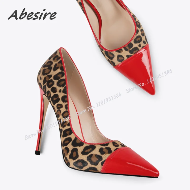 

Abesire Red Leopard Patchwork Pumps Shallow Stilettos Mixed Color High Heels Women Spring Shoes Fashion Party Sexy Big Size Pump