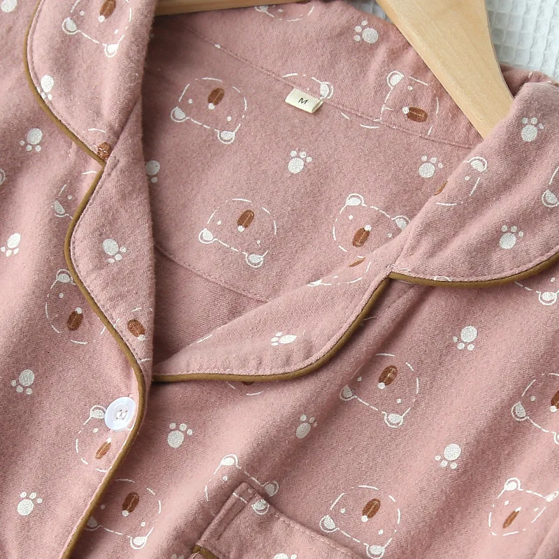 Autumn and winter new ladies pajamas long-sleeved trousers two-piece 100% cotton comfortable and cute cartoon home service suit