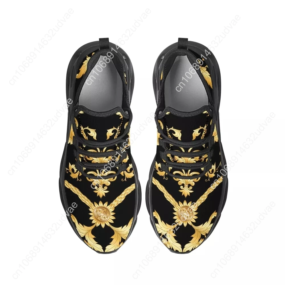 Fashion Ladies Mesh Knit Sneakers Luxury European Golden Floral Comfort Women's Walking Couple Shoes Zapatos Mujer