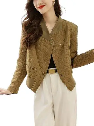 

2023 Women's Clothing Line Pressing Rhombus Design All-Matching Jacket Coat