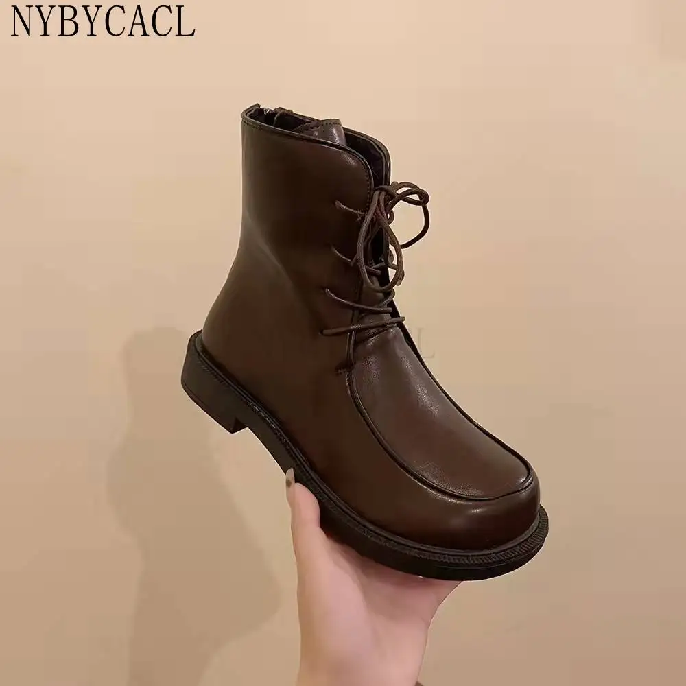Women's Boots 2022 Autumn and Winter Woman Ankle boots Genuine Leather Ladies Shoes  thick Bottom boots Fashion Big Toe