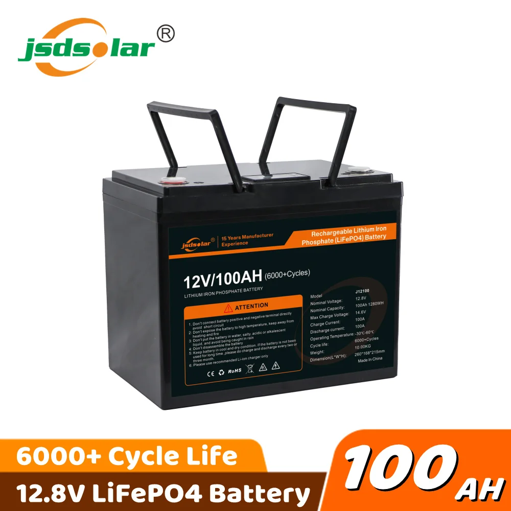 Jsdsolar 12v 100ah Lifepo4 Lithium Battery Built-in Smart Bms 6000