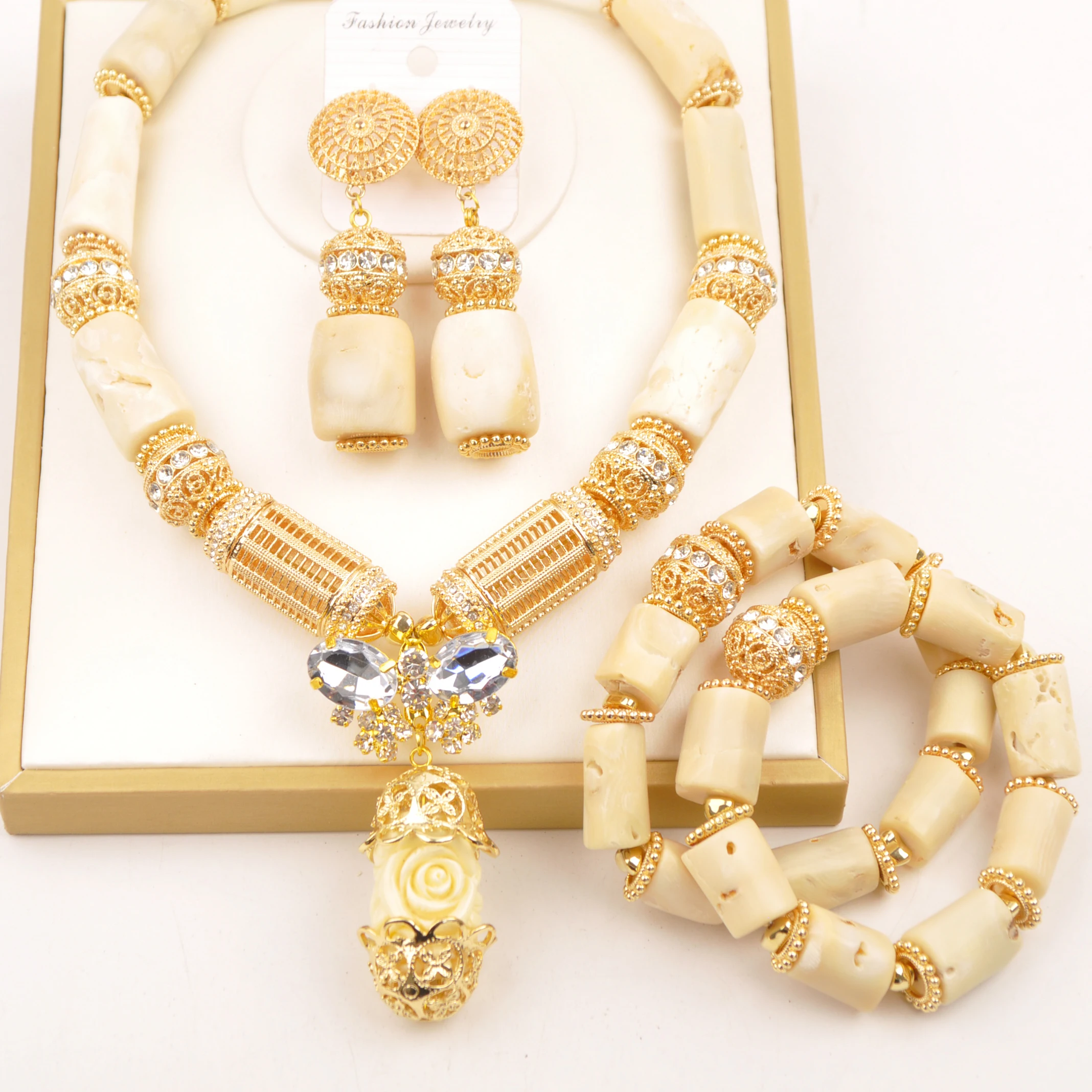 

White Natural Coral Bead Jewelry Set Nigerian Wedding Banquet Accessories