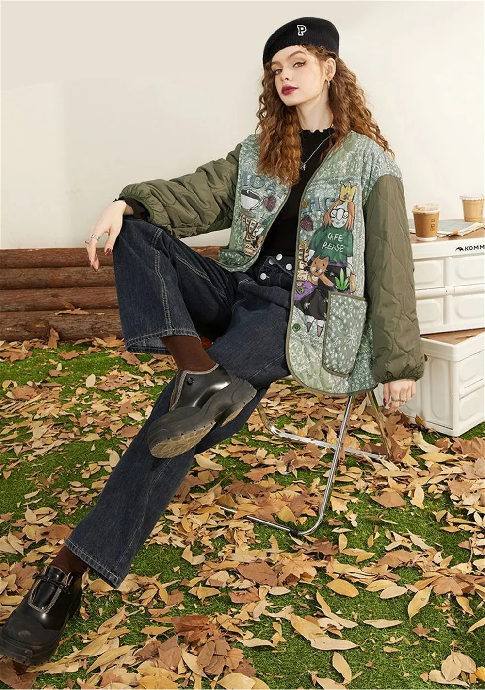 TrendRomantic Fantasy Printed Baseball - Women'S Winter New Loose Clip Light Cotton-Padded 