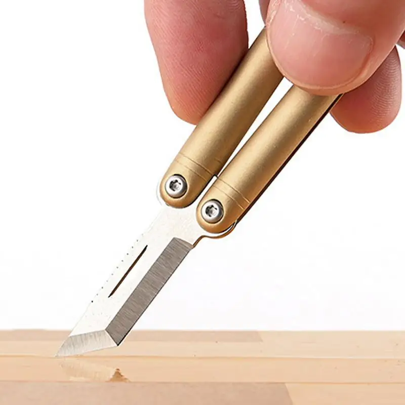 

Мини латунный складной нож, брелок с кожаным ремешком, портативные карманные ножи, небольшой утилитный ремесло, упаковочная коробка, резак для бумаги