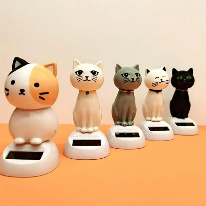 Car Decoration Solar Cartoon Cat Toy Dashboard Decorations Shaking Cat Car Ornaments Small Gadget Decor Car Interior Accessories