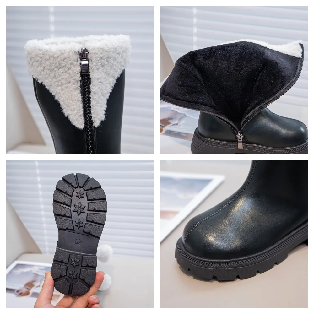Girls Winter Mid Calf Boots Thermal Plush Soft Sole