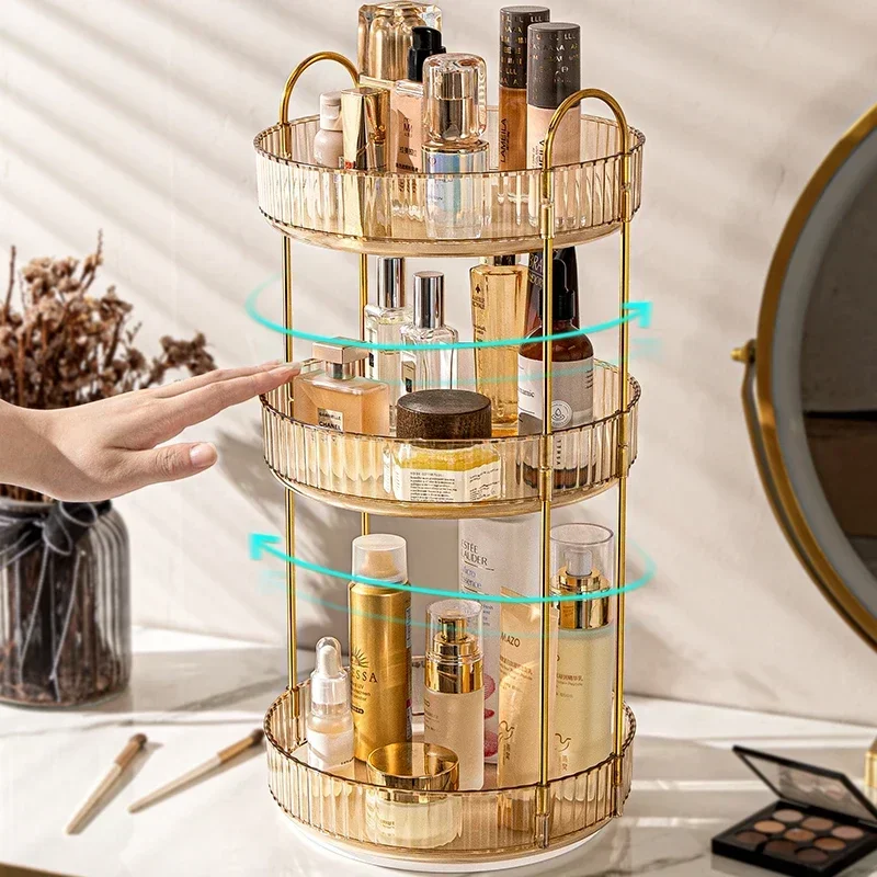 Rotating Makeup Organizer for Vanity 3 Tier Skincare Organizers Large Storage Bathroom Countertop Clear Cosmetic Holder Dresser makeup organizer