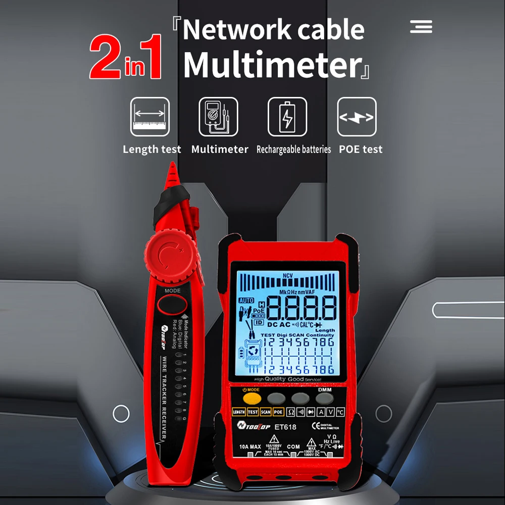 TOOLTOP Network Cable Tester LCD Analogs Digital Search POE Test Cable Pairing Sensitivity Short Open Circuit