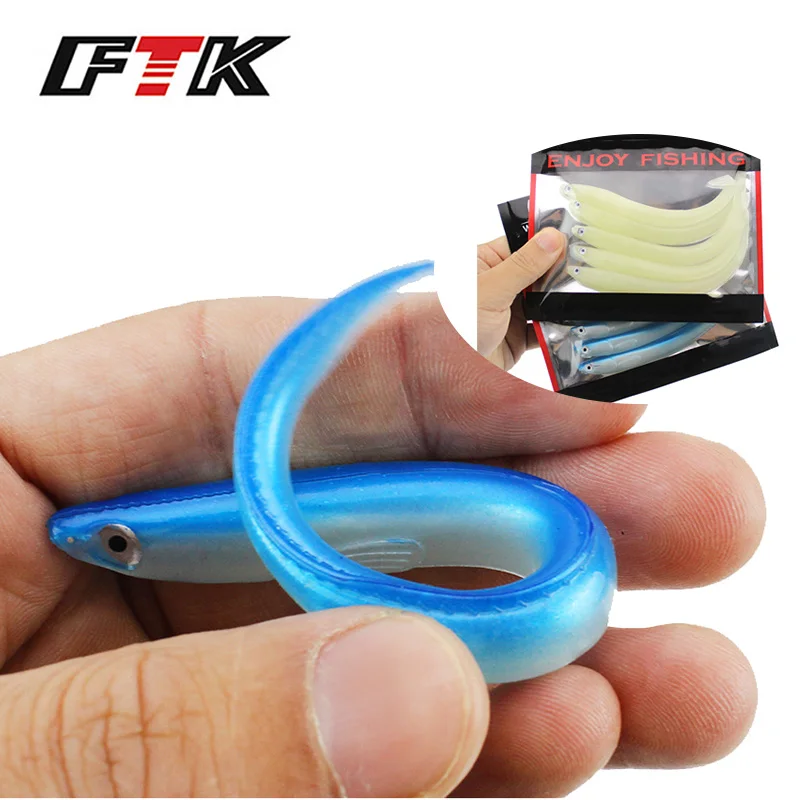 

FTK 5Pcs/Bag Soft Bait Small Eel Fishing Lure Super Live Vivid Ricefield Eels Loach 14cm 6.3g Saltwater Artificial Lures