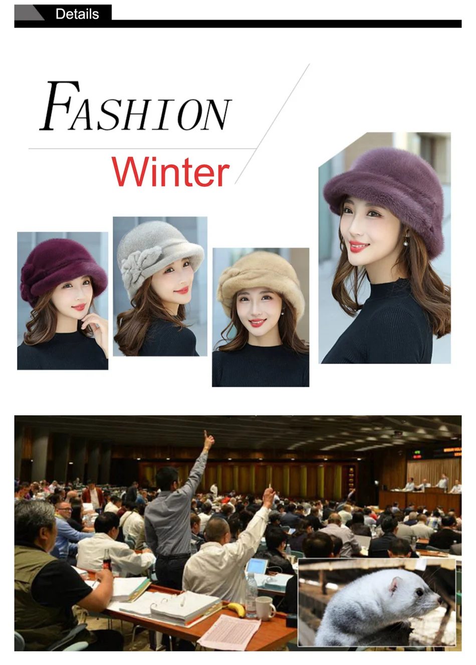 100% Real Mink Fur Hat Edamame Beanie For Girls Soft Thickened Furry Beret Ladies Hat Elegant Winter Outdoor Windproof Warm Hat