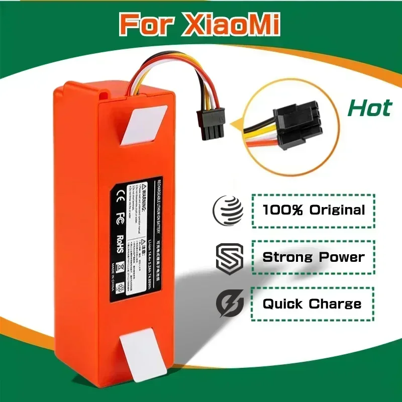 

Original 14.4V 12800mAh Robotic Vacuum Cleaner Replacement Battery For Xiaomi Roborock S55 S60 S65 S50 S51 S5 MAX S6 Parts