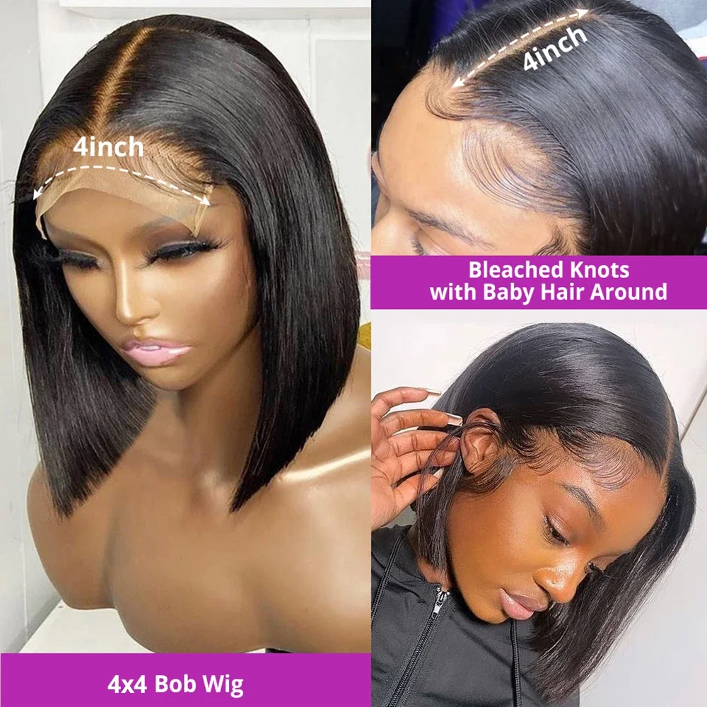 Leimlose gerade Echthaar-Perücke, 13 x 6, 13 x 4 HD-Spitze-Frontal-Perücke, Bob-Perücken, 7 x 5 Spitzenfront-Echthaar-Perücken für Frauen, vorgeschnitten, kein Kleber – Detail 5