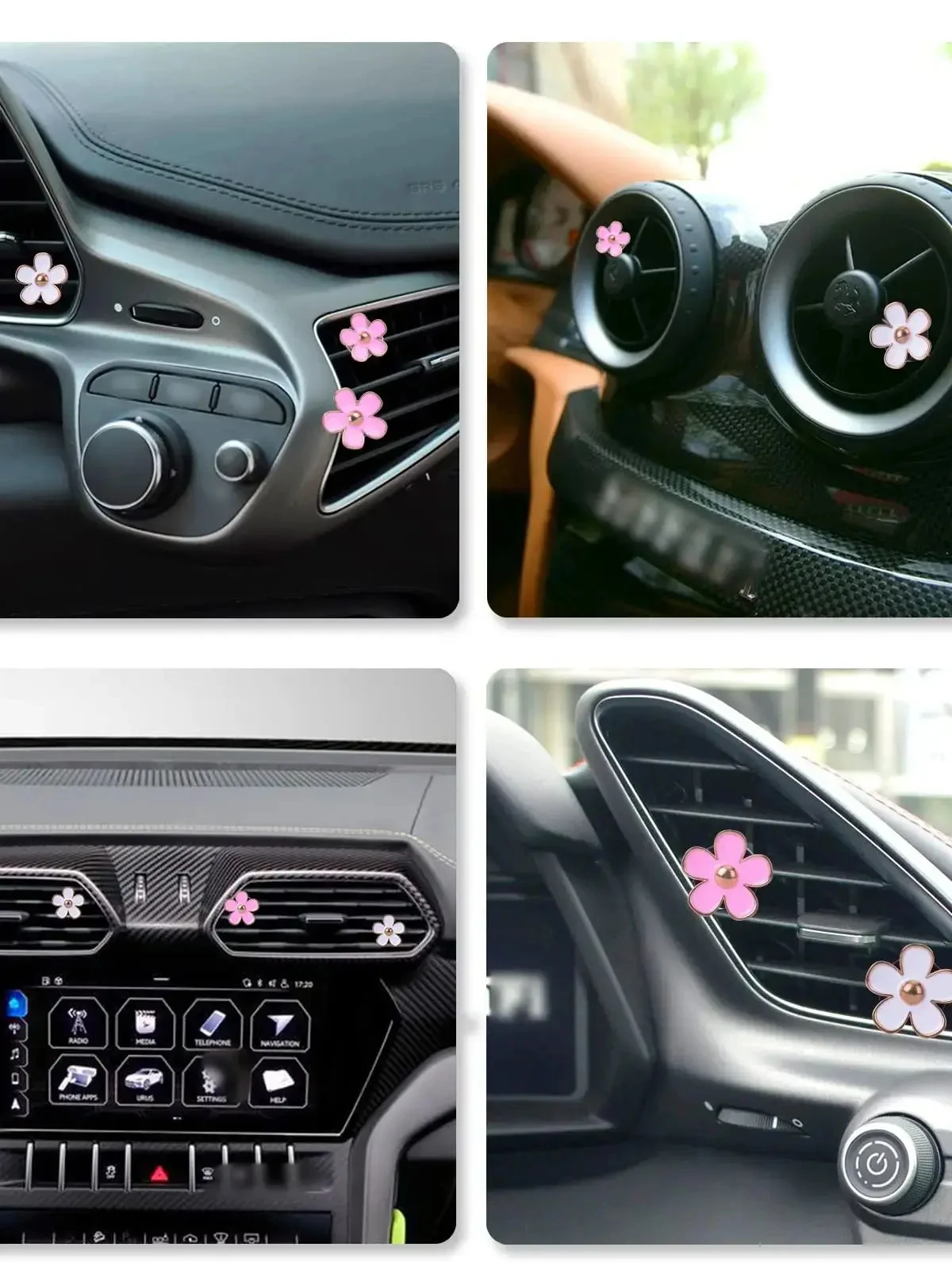 Floral Scented Car Vent Clip Air Fresheners in Pink, White, and Black