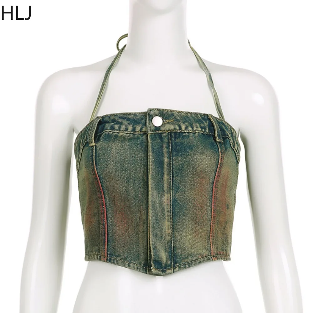 HLJ Vintage Casual Pocket Straight Denim Pants Women High Waist Button Jean Trousers Autumn Female Cowboy Matching Bottoms 2023
