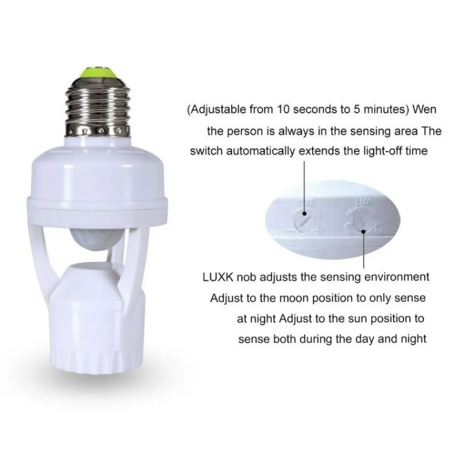 Phlanp E27 Plug 360 Degree PIR Induction Infrared Motion Sensor Smart Light Bulb Socket Switch 85-265V Lamp Base Holder Adapter lamp holder lamp bulb holder lamp base